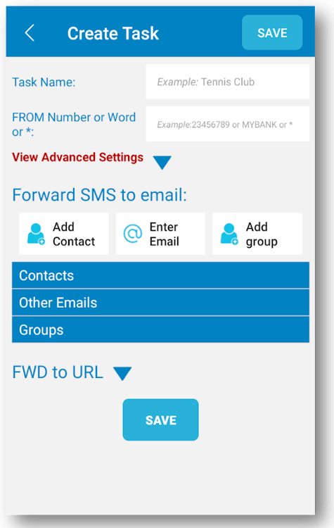 create tasks screen Auto Forward SMS
